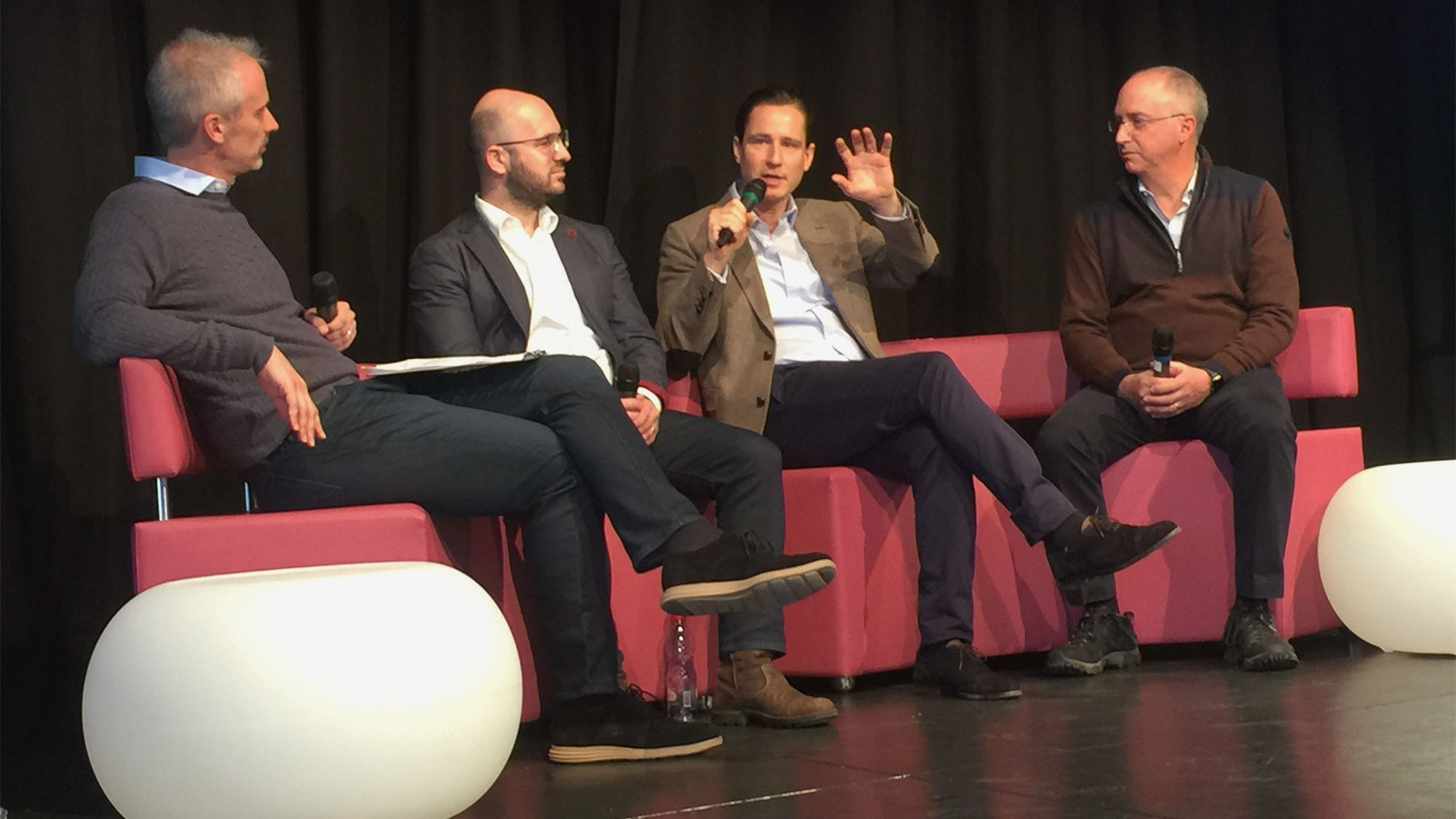 Discussing how to slow the exodus of millennial skiers are (from left) Phocuswight's Douglas Quinby, Airbnb's Benjamin Glaenzer, Expedia's Ait Voncke and Ski.com's Harry Peisach.
