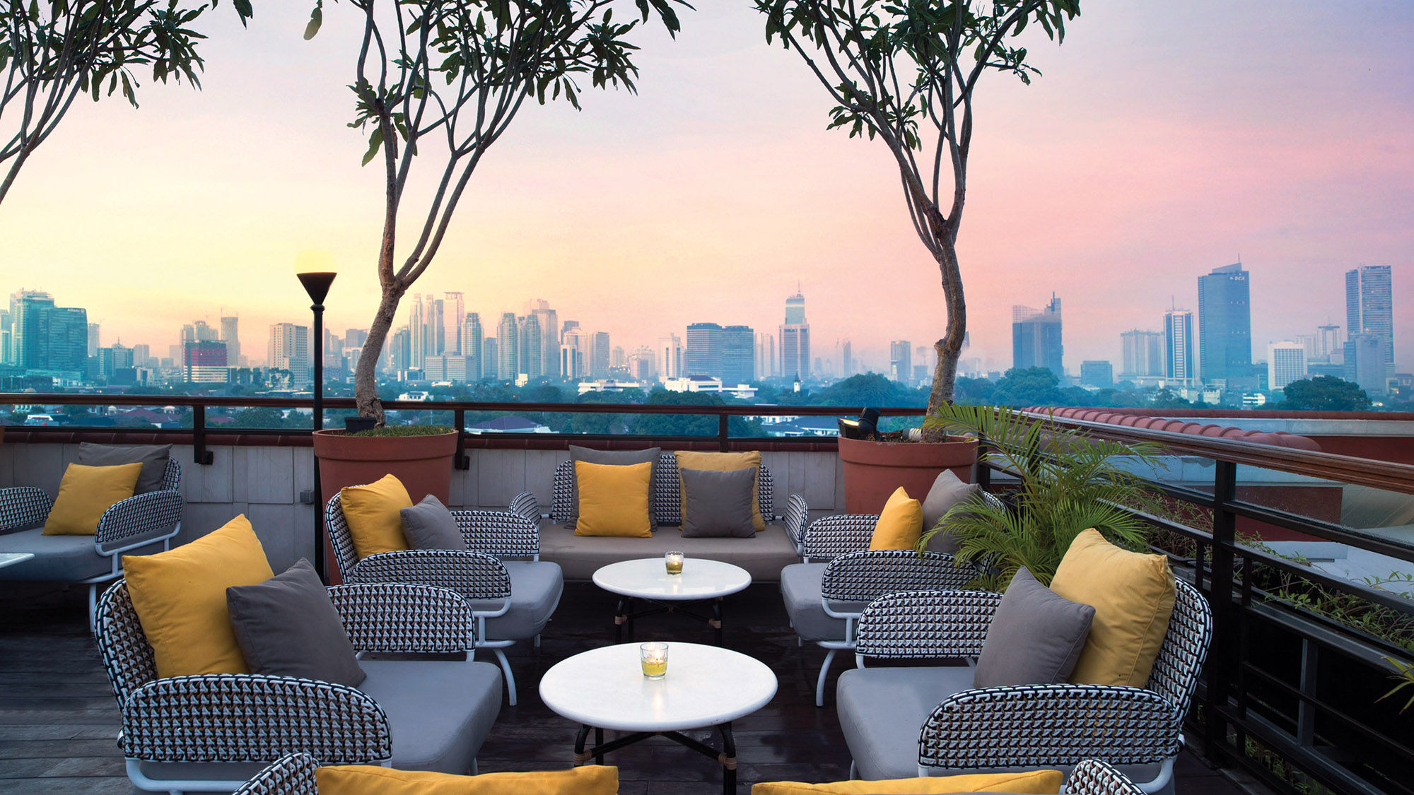 The La Vue Bar and observation deck at the Hermitage offer panoramic views of Jakarta.