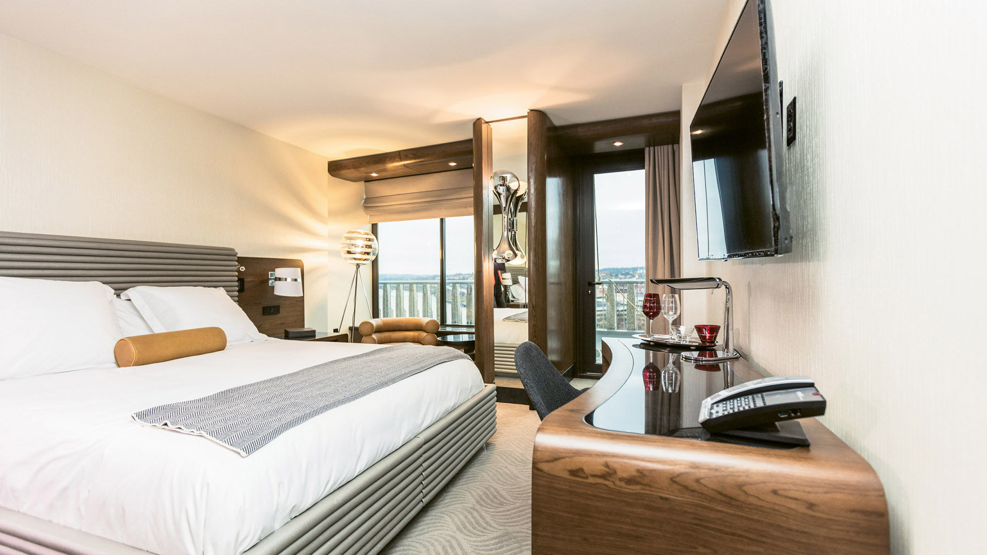 A guestroom at the Watergate Hotel, which had been closed for nine years before opening in 2016 after the owners spent $125 million to restore it in retro-chic style.