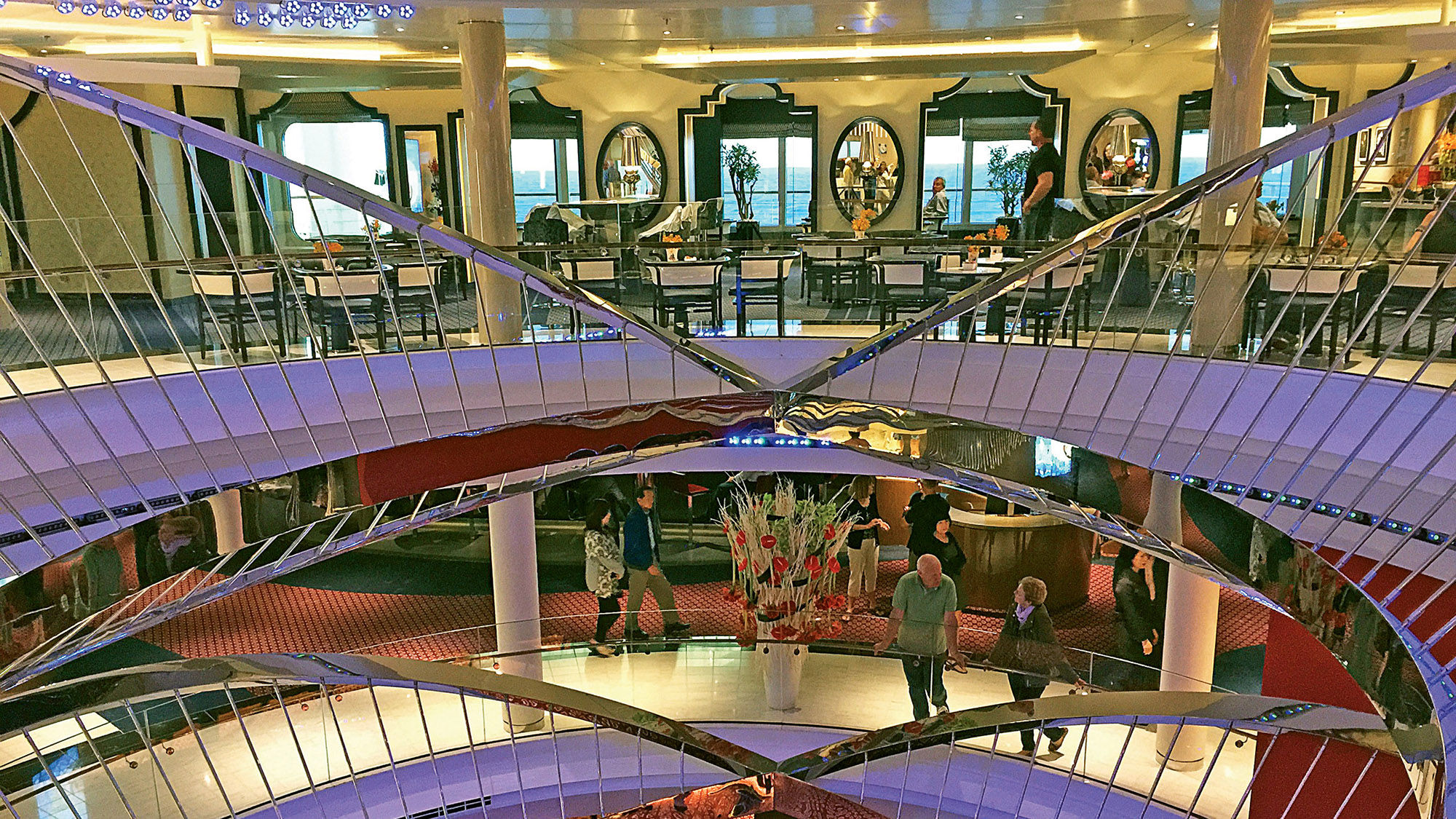 The lobby of the Koningsdam, HAL's first Pinnacle-class vessel.