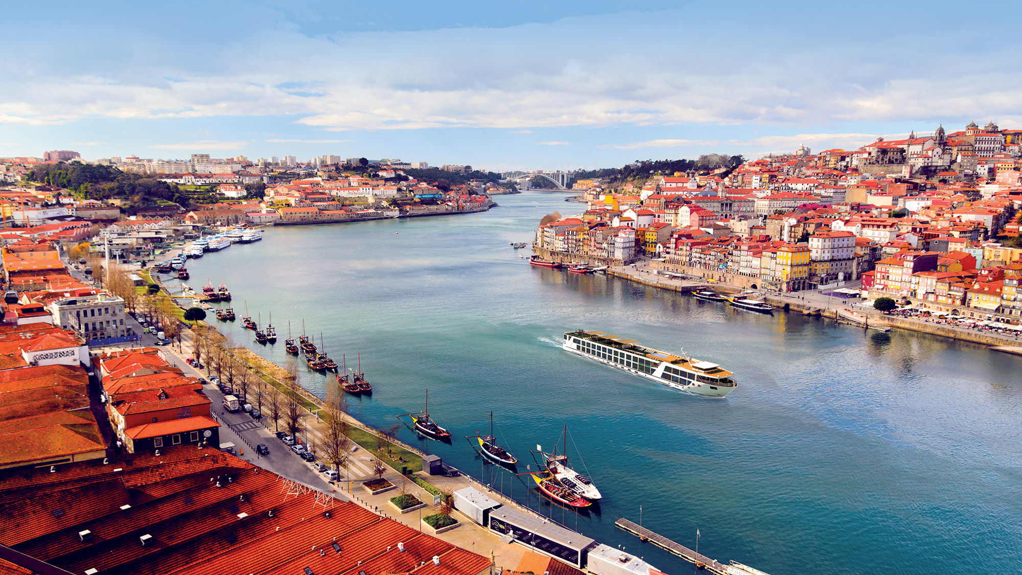 A rendering of Emerald Waterways’ forthcoming Emerald Radiance sailing on the Douro River through Porto, Portugal.