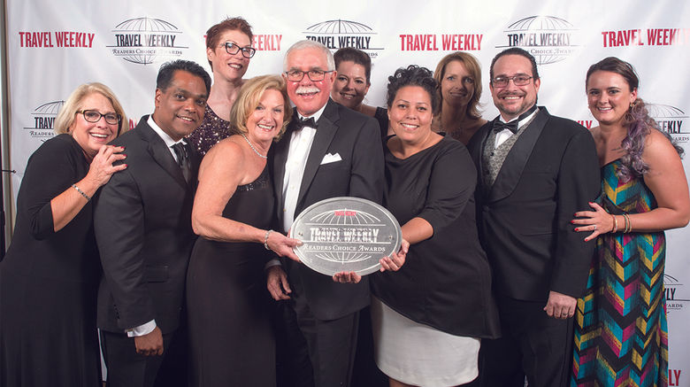 Karisma Hotels & Resorts employees with top-producing agents: Mary Jo Nelson of Travel Partners, Thomas Varghese of Travel Tom, Pamela Walker of I Do Weddings Away, Tina Hearn of Paradise Weddings and Travel, Mandy Chomat of Karisma, Sarah Bonsall of Sunset Travel, Vanessa Martinez of Centre Holidays, Shelli Nornes of Romance Travel Group, Daniel Scheiman of Karisma and Emily Bertsch of VIP Vacations.