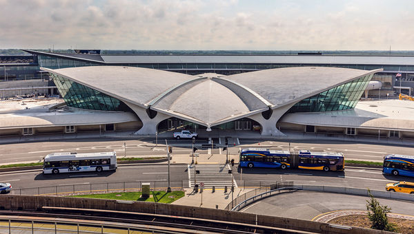 The wing-shaped TWA Flight Center at JFK, designed by Finnish architect Eero Saarinen, is said to be devoid of right angles.