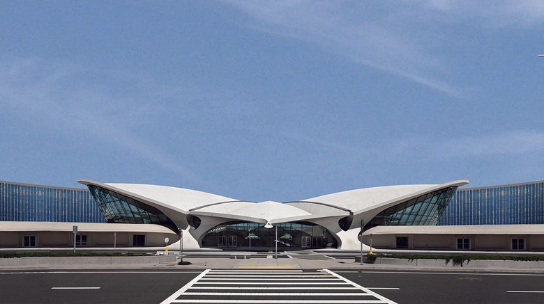 The front of the former TWA Flight Center. After the TWA Hotel is finished it will be the only facility at the airport with meetings spaces.