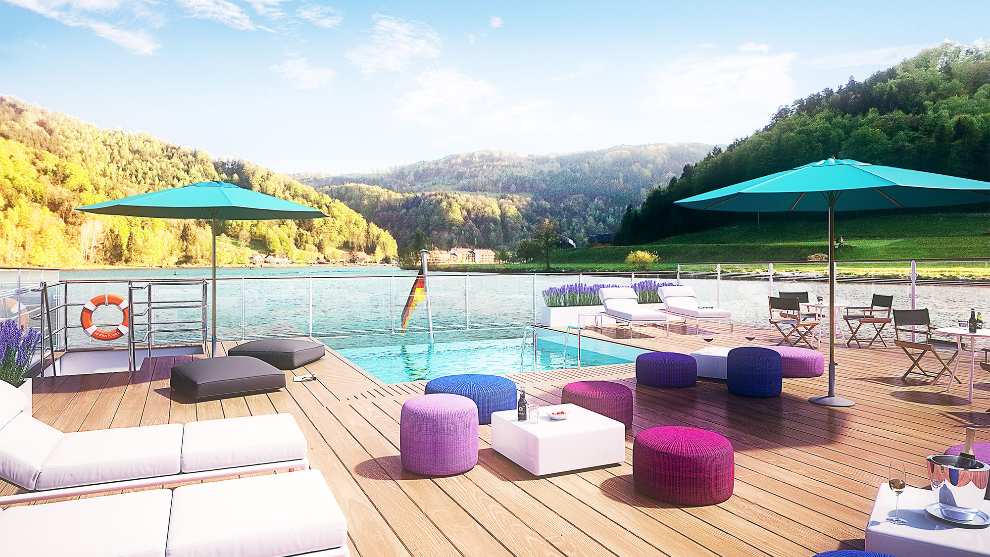 The Amadeus Provence, launching in April, will feature an infinity-style pool, shown here in a rendering.