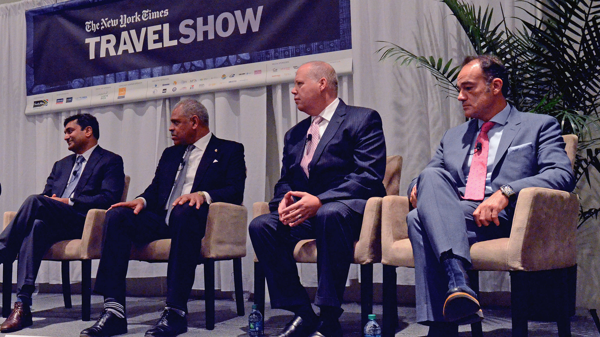 From left, Travel Leaders Group's Ninan Chacko, Carnival Corp.'s Arnold Donald, Marriott's Brian King and Apple Leisure Group's Alejandro Zozaya at the New York Times Travel Show.