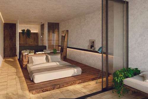 Rendering of a guestroom at the 1 Hotel & Homes Cabo. Rendering of a guestroom at the 1 Hotel & Homes Cabo.