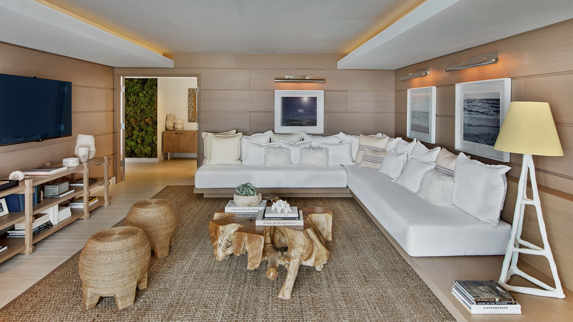 The living room area of the Presidential Suite, also known as the Beach House.