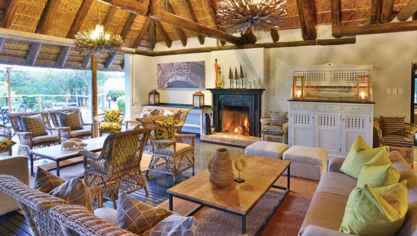 The deck lounge area at the Lobengula Lodge, the Shamwari Game Reserve’s most recently renovated lodge with a look drawing inspiration from a traditional African village that “creates a tranquil environment by means of the decor,” according to Shamwari general manager Joe Cloete.