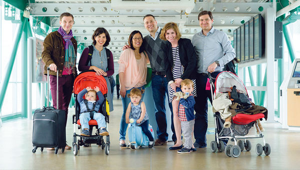From left, Marianne Perez de Fransius, co-founder of Bebe Voyage, an online site that offers advice for traveling parents, with her husband and son; Beth Ertas, Bebe Voyage’s chief technology officer, with her husband and daughter; and co-founder Juliet Perrachon with her husband and son. From left, Marianne Perez de Fransius, co-founder of Bebe Voyage, an online site that offers advice for traveling parents, with her husband and son; Beth Ertas, Bebe Voyage’s chief technology officer, with her husband and daughter; and co-founder Juliet Perrachon with her husband and son.