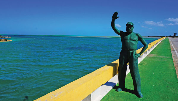 A statue of author Ernest Hemingway in the Cuban Keys, where he famously documented his deep-sea fishing exploits while in Cuba.