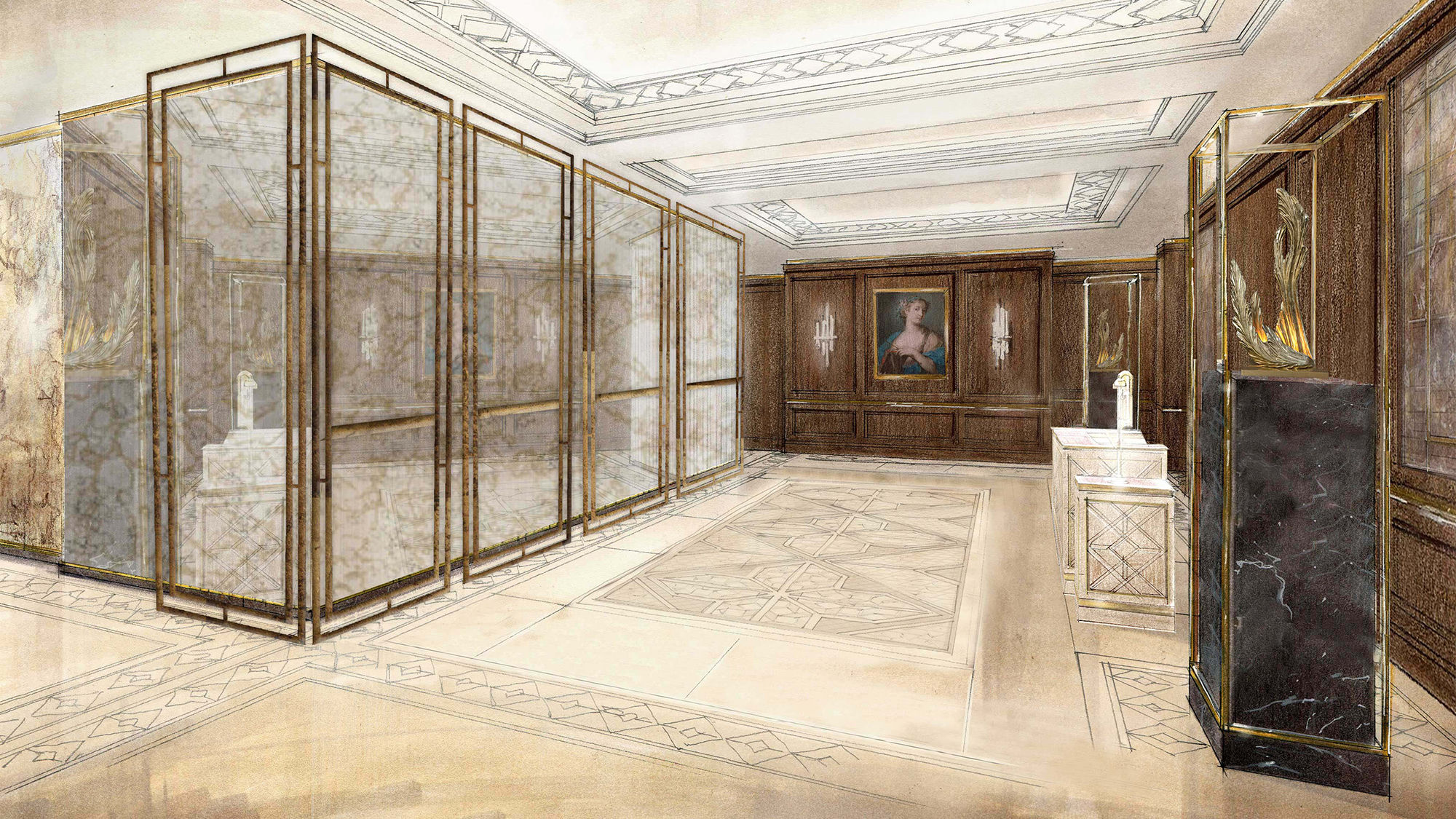 A rendering of the reception area of the Lanesborough Club & Spa.
