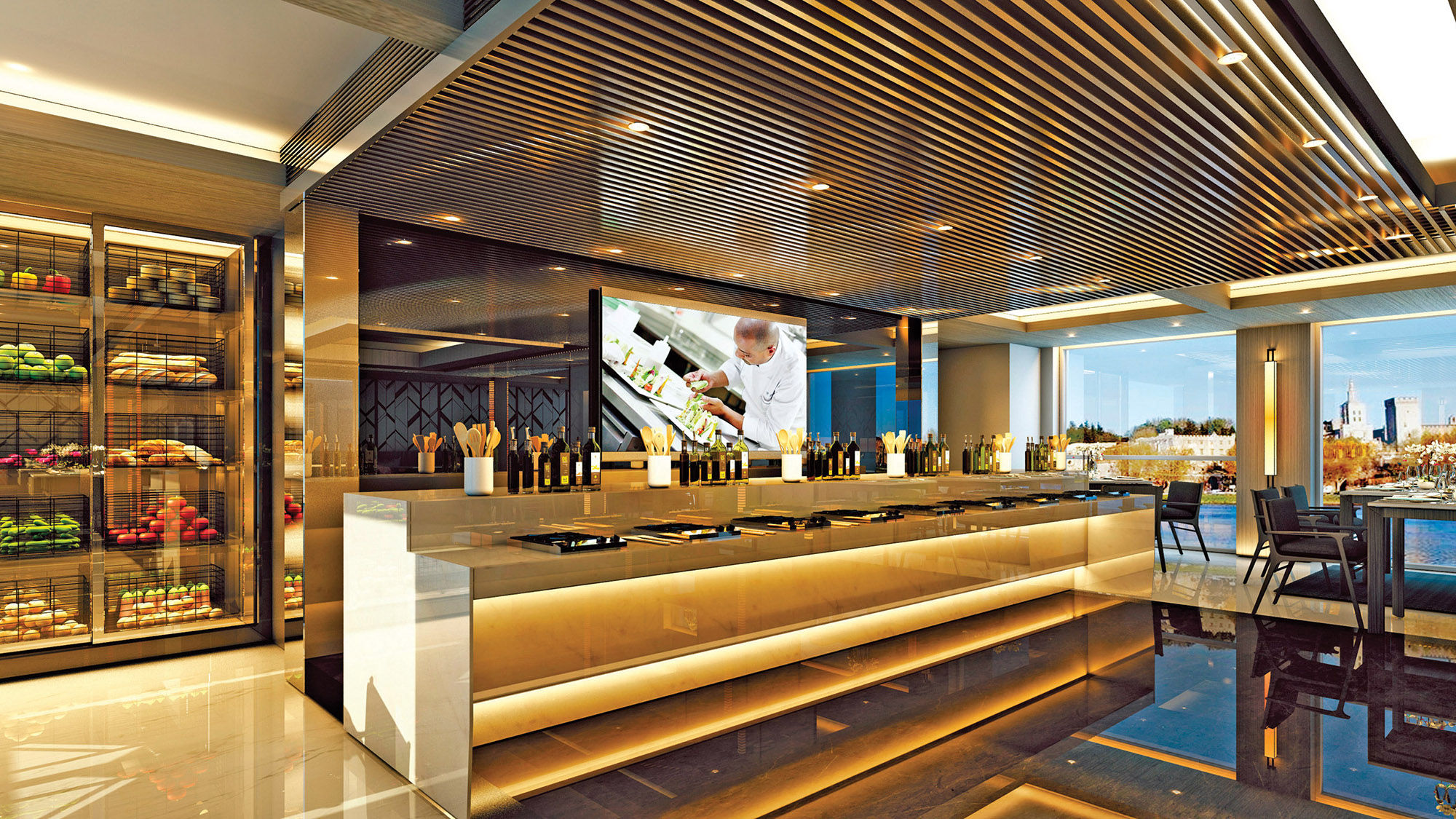 A rendering of the space for Scenic Culinaire, Scenic’s onboard cooking school that will debut on its France ships, the Scenic Sapphire and Scenic Diamond.