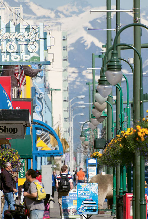 A view of the Chugach Mountains from Fourth Avenue. A view of the Chugach Mountains from Fourth Avenue.