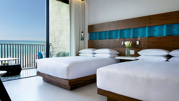 A Grand Queen room at the Grand Hyatt Playa del Carmen. A Grand Queen room at the Grand Hyatt Playa del Carmen.