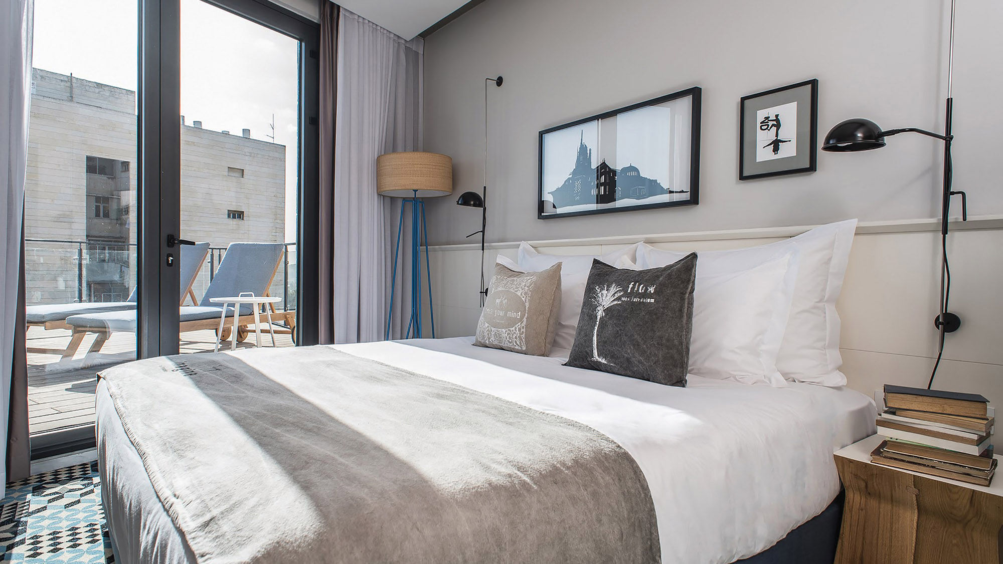 A Terrace Room at the recently opened Bezalel Hotel in Jerusalem.