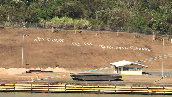A sign on the banks of the Panama Canal near the Centennial Bridge at the approach to the Pedro Miguel locks. A sign on the banks of the Panama Canal near the Centennial Bridge at the approach to the Pedro Miguel locks.