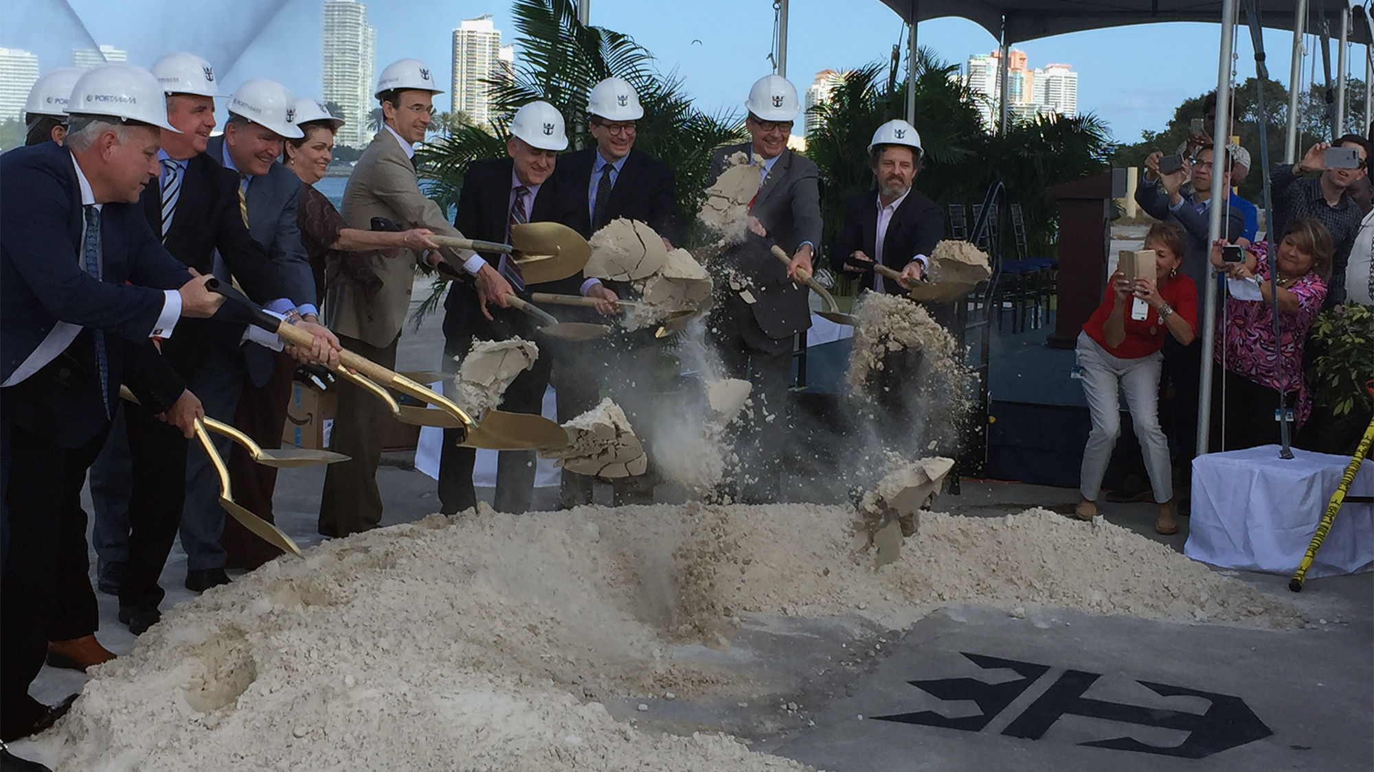RCCL executives and officials from PortMiami and Miami-Dade County break ground on RCCL's new terminal, due to open in November 2018.