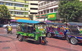 Tuk tuk taxis are a common mode of transportation in Bangkok.
