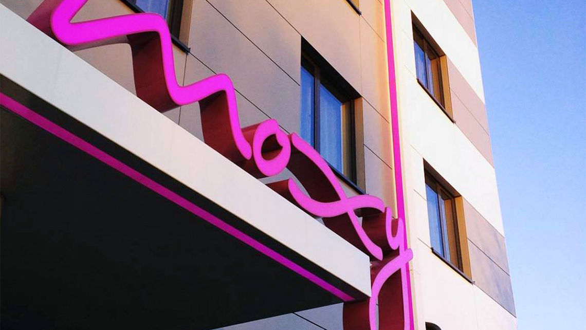 Marriott's Moxy signage. The brand plans two hotels in Japan by the end of the year.