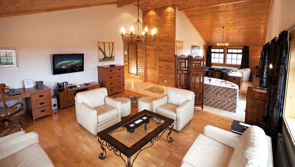 The hotel’s Royal Suite, which overlooks Mount Hekla and the Ranga River. The hotel’s Royal Suite, which overlooks Mount Hekla and the Ranga River.