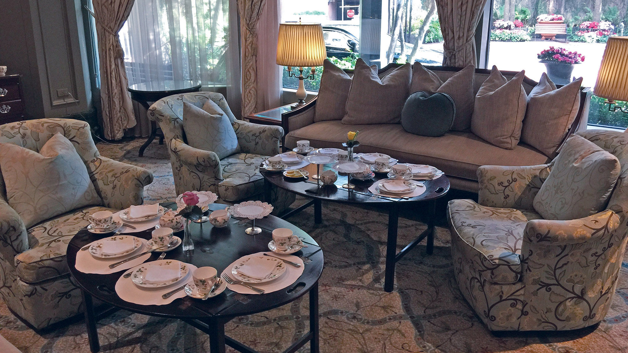 Le Salon, in the Windsor Court Hotel lobby, offers afternoon tea service, complete with scones.
