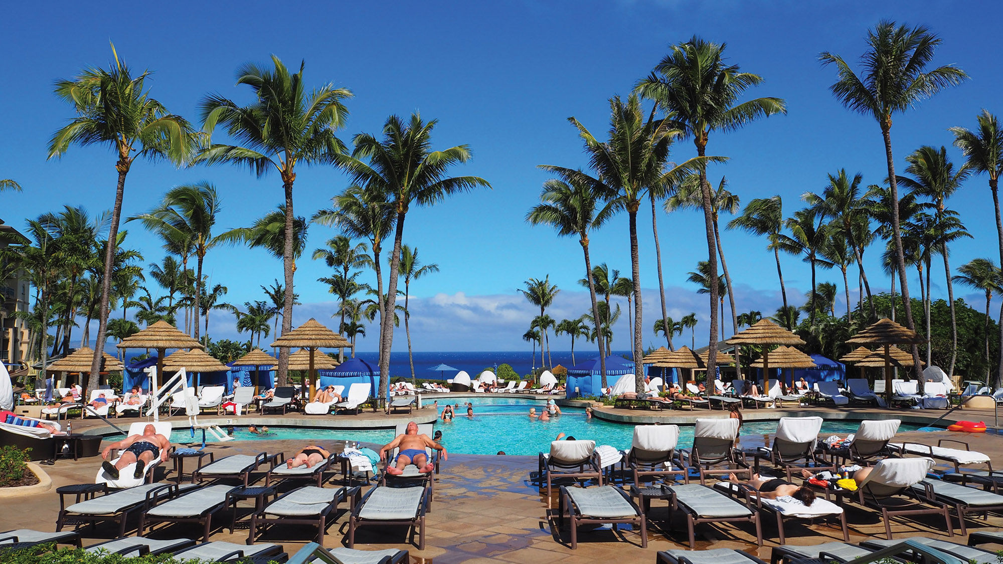 The Ritz-Carlton, Kapalua resort on Maui has a three-tiered swimming pool that features both family-friendly and adults-only areas.