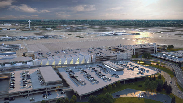 A rendering of the car rental facility that will be built at the former site of terminals 1 and 2 of Cincinnati/Northern Kentucky Airport. A rendering of the car rental facility that will be built at the former site of terminals 1 and 2 of Cincinnati/Northern Kentucky Airport.