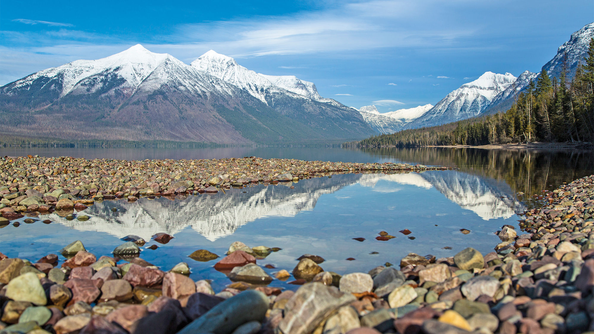 The shoreline of Lake McDonald in Montana's Glacier National Park.