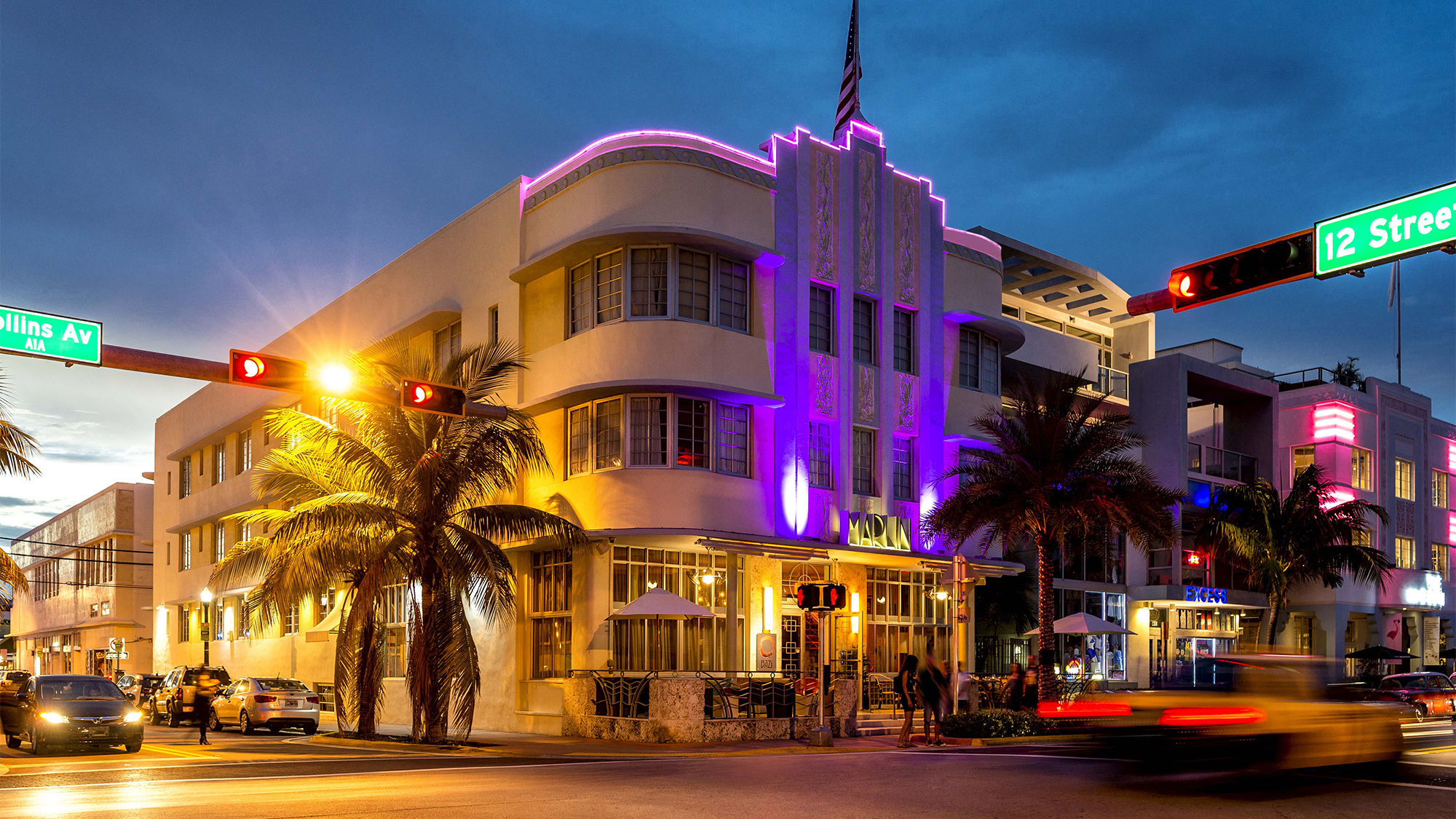 The Marlin Hotel sits in the heart of Miami Beach's Art Deco District.