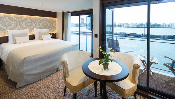 A deluxe balcony suite on Riviera Travel's Emily Bronte. A deluxe balcony suite on Riviera Travel's Emily Bronte.
