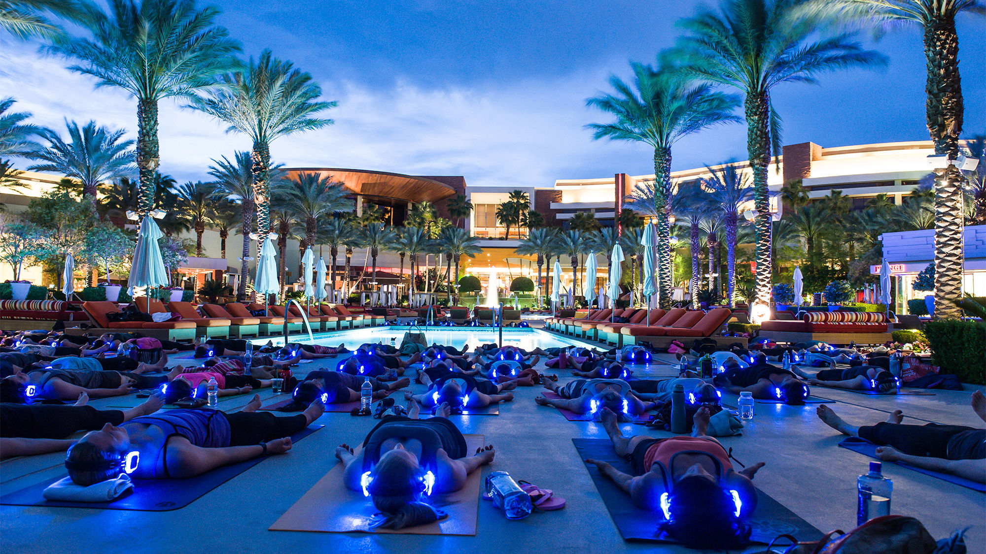 At Silent Savasana, participants hear music and instruction via headphones for a more personal experience.