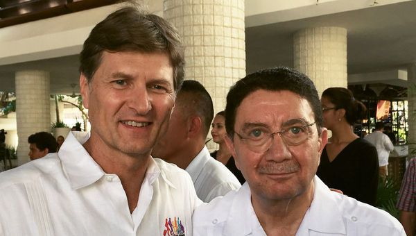 Mexico tourism secretary Enrique de la Madrid and United Nations World Tourism Organization secretary general Taleb Rifai at a lunch held in Rifai’s honor during the Tianguis Turistico trade show. Mexico tourism secretary Enrique de la Madrid and United Nations World Tourism Organization secretary general Taleb Rifai at a lunch held in Rifai’s honor during the Tianguis Turistico trade show.