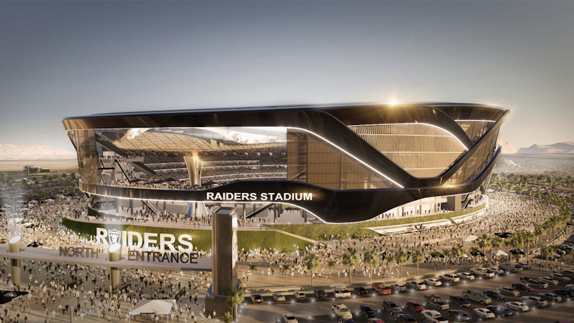 A rendering of the proposed 65,000-seat Las Vegas stadium to be built for the NFL's Raiders for their upcoming move.