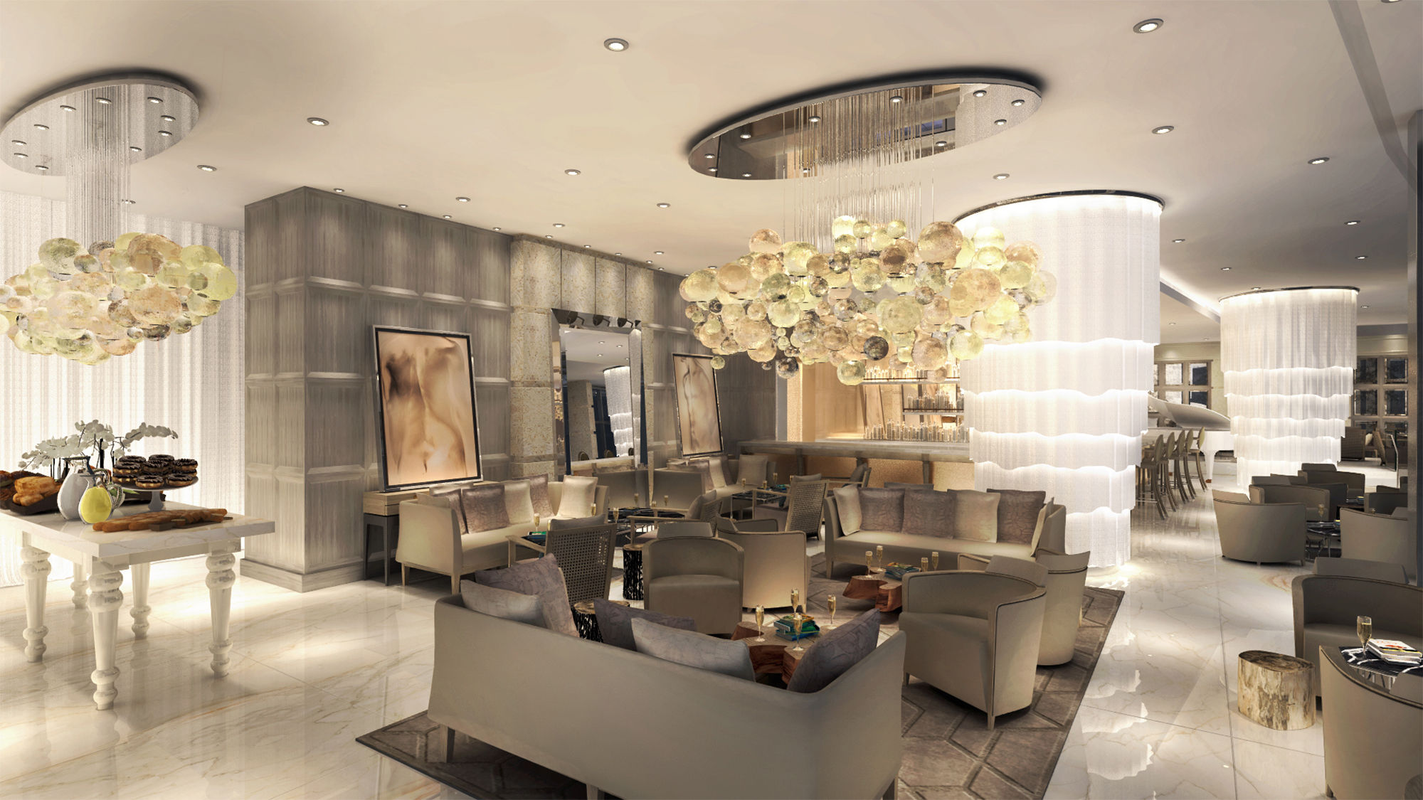 A rendering of the lobby bar at Le Blanc Spa Resort Los Cabos.