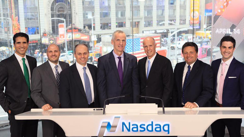 From left, Playa executives Fernando Mulet, David Camhi, Larry Harvey, Bruce Wardinski, Alex Stadlin, Kevin Froemming and Ryan Hymel during the Nasdaq closing bell ceremony.