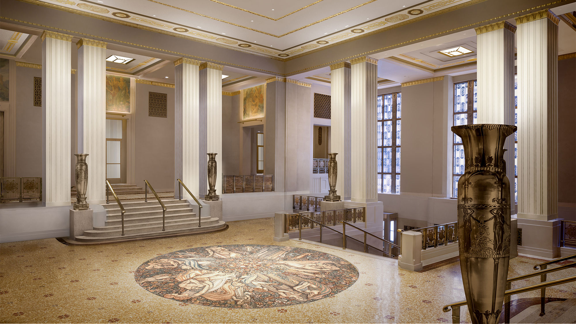 A rendering of the Waldorf Astoria's renovated Park Avenue foyer.