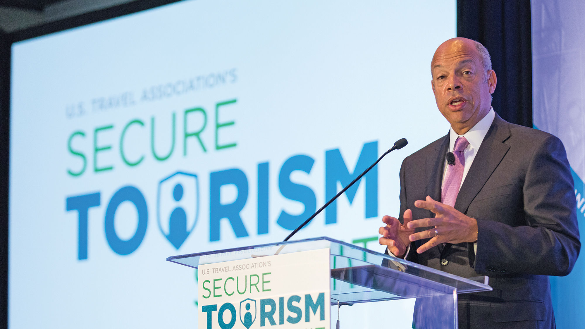 Former secretary of homeland security Jeh Johnson spoke at the Secure Tourism Summit in New York.