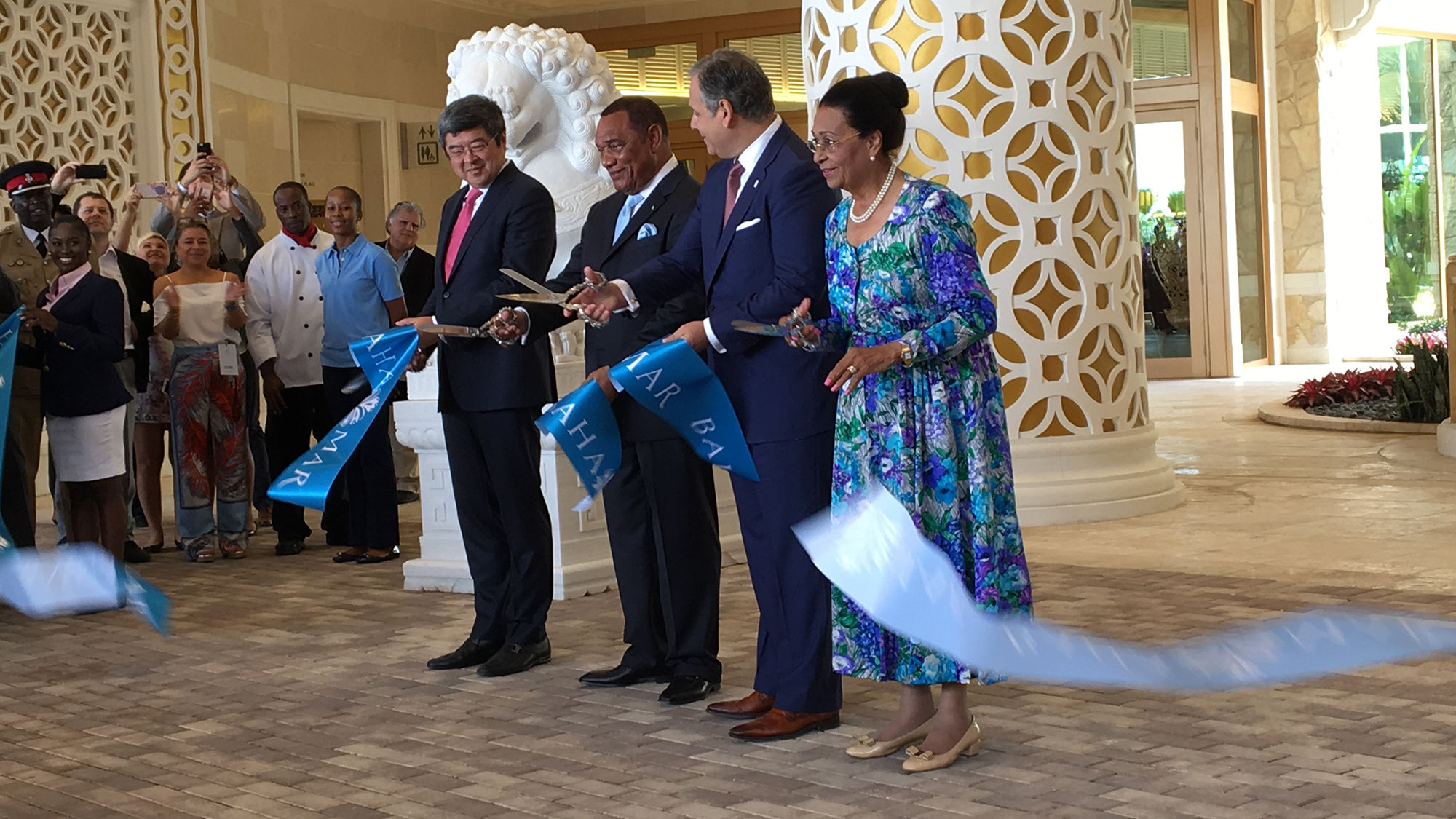 Baha Mar's ribbon-cutting was held Friday. Present were Bahamas Prime Minister Perry Christie (second from left) and Baha Mar president Graeme Davis (third from left).