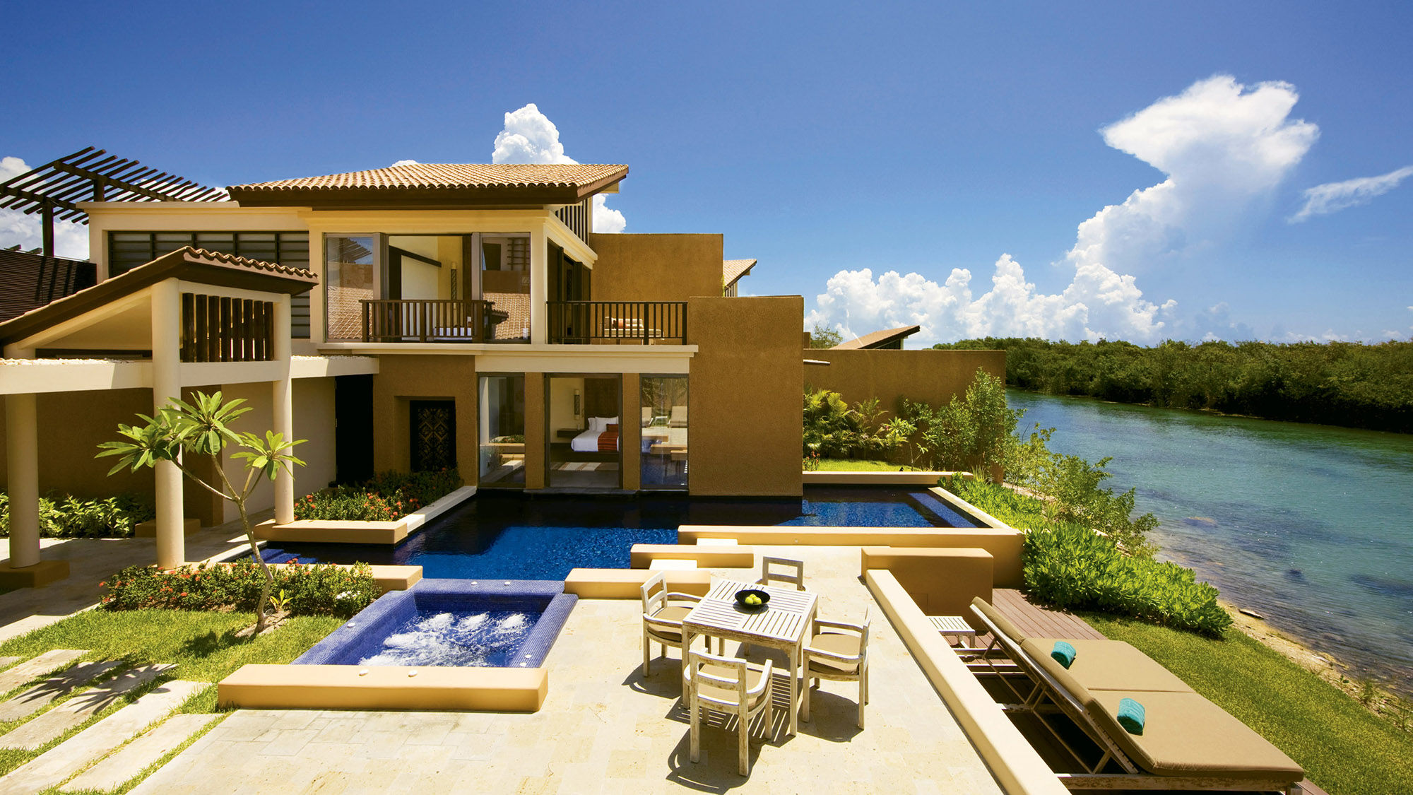 Each of the 121 villas at the resort features a large pool.