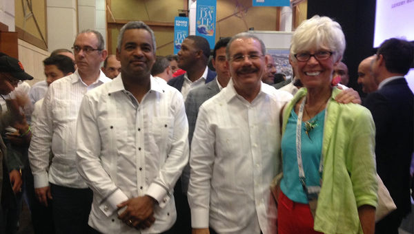 On the trade show floor, Caribbean editor Gay Nagle Myers met with the president of the Dominican Republic Danillo Medina, center, and joel Santos Echavarria, president of the Hotels & Tourism Association of the Dominican Republic. On the trade show floor, Caribbean editor Gay Nagle Myers met with the president of the Dominican Republic Danillo Medina, center, and joel Santos Echavarria, president of the Hotels & Tourism Association of the Dominican Republic.