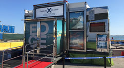 The cruise line is on a 48-stop tour through June 20 with its Leading Edge Mobile Cinema, a 53-foot expandable trailer customized to market its Celebrity Edge ship, which arrives in late 2018. The theater, which is visiting festivals and events, as well as travel agencies, pulled into the corporate headquarters of Celebrity and its parent company Royal Caribbean Cruises Ltd. in Miami on May 8, where it offered eight showings of a 15-minute preview video that includes ''a 3-D animatic reveal'' of Celebrity's first new class of ships in a decade.