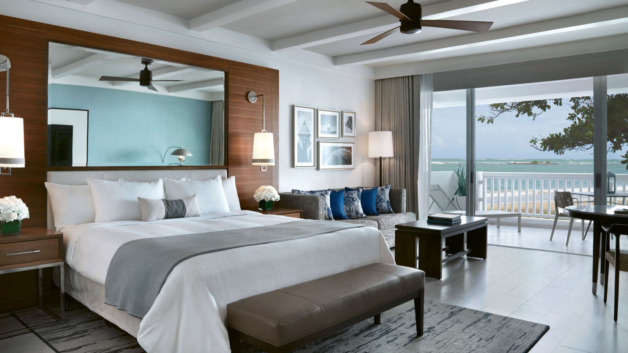 A guest suite with an ocean view at El San Juan Hotel, which opened in 1958 and changed owners several times before joining Hilton’s Curio Collection.