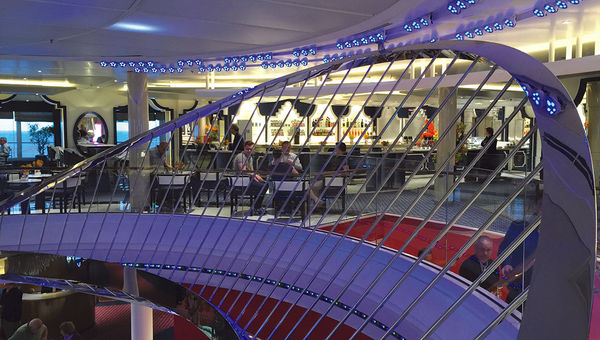 Designer Adam Tihany said the inspiration for his work on Holland America Line's Koningsdam was the "architecture of music." Among his interpretations was designing the atrium to look like a harp. Designer Adam Tihany said the inspiration for his work on Holland America Line's Koningsdam was the "architecture of music." Among his interpretations was designing the atrium to look like a harp.