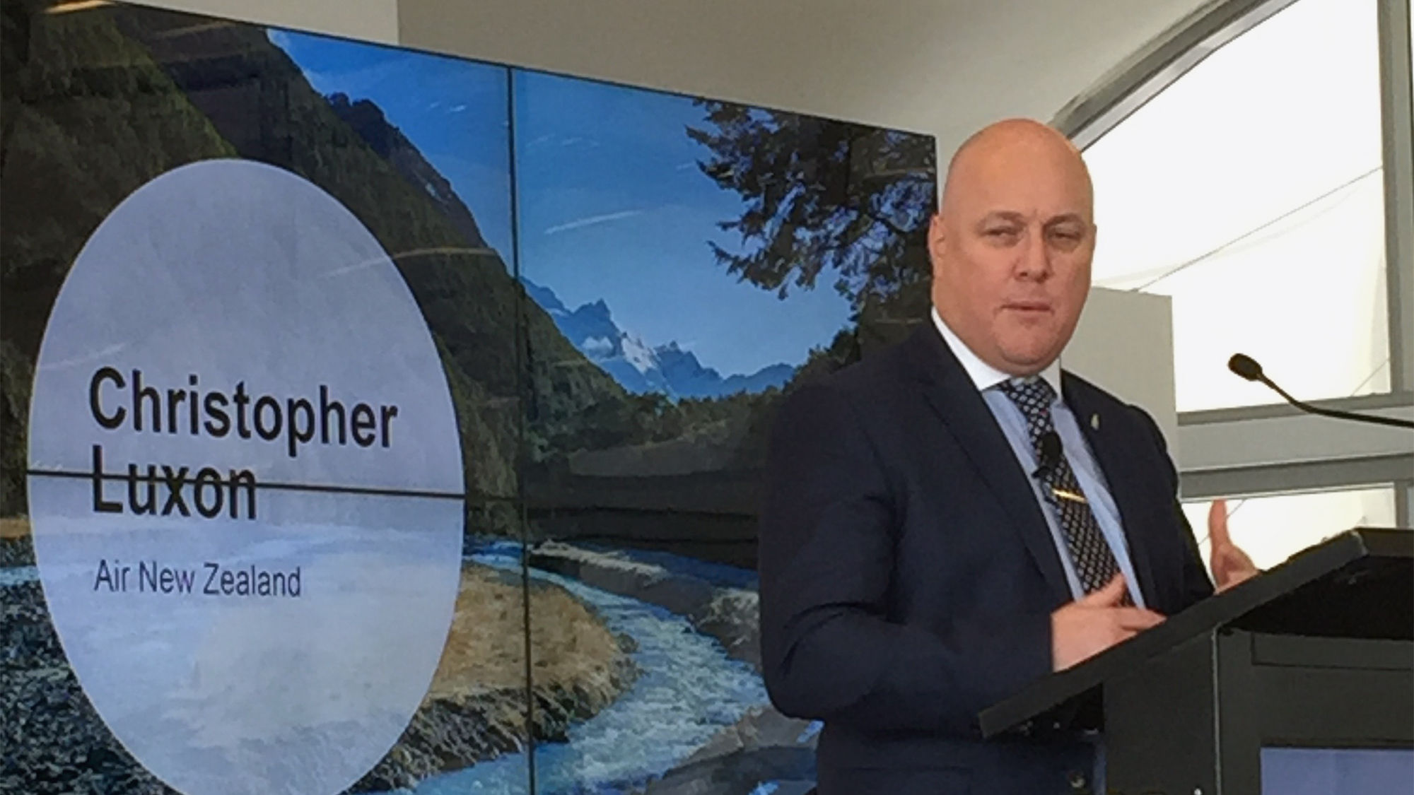 Air New Zealand CEO Christopher Luxon announcing the increase in Houston-Auckland service.