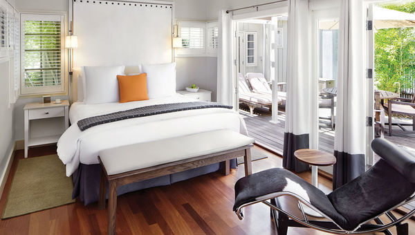 The remodeled cottage rooms received modern furnishings and new heated tile flooring in the bathrooms.