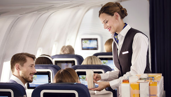 An economy-class seat on Condor, a German-based leisure carrier. Condor and its partner, Thomas Cook, will add four seasonal, transatlantic routes this summer.