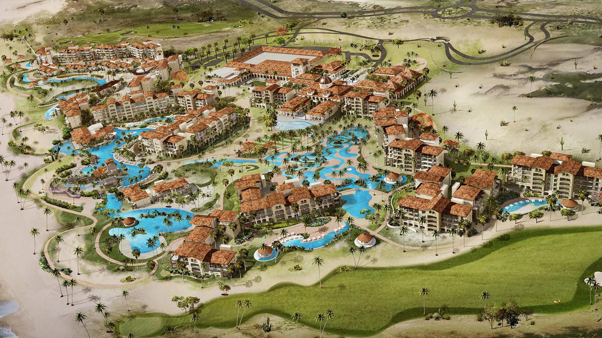 Rendering of aerial view of Grand Solmar at Rancho San Lucas.