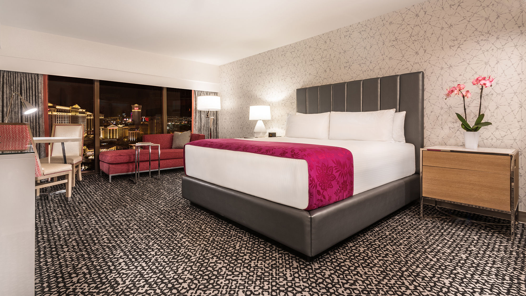 The Flamingo will renovate roughly a third of its rooms, adding modern decor in champagne tones with pink accents.