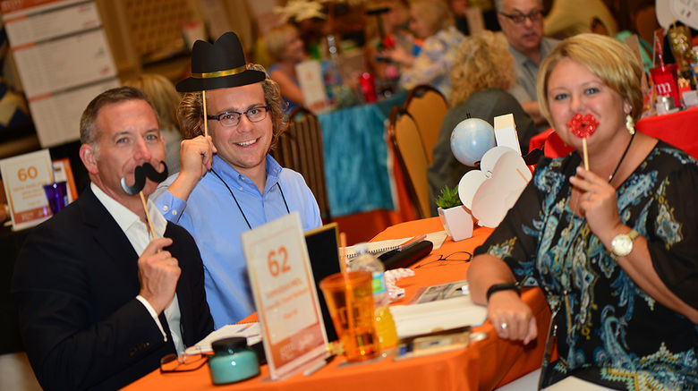 The Global Travel Marketplace West kicked off Thursday at the Westin Lake Las Vegas, where 100 top-producing advisers and 102 suppliers convened for the fourth annual event. Here, John Diorio of the Mark Travel Corporation and a colleague have a little fun during their meeting with Samarah Meil of Amarillo Travel Network.